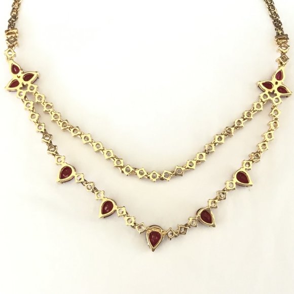 Necklace 18k Gold over 925 Sterling Ruby & Diamond Look Cubic Zirconia Prong Set - Picture 8 of 9